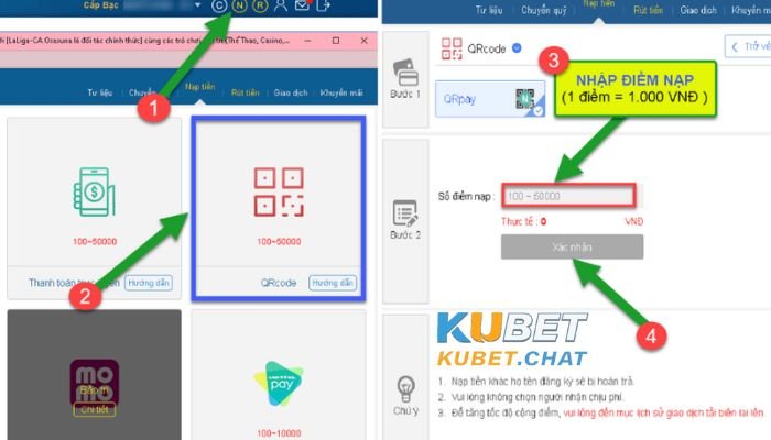 Nạp tiền bằng cách quét QR code trên máy tính